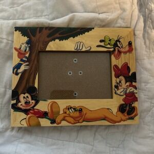 Vintage Disney Mickey Friends Wood Picture Photo Frame Donald Goofy Minnie Pluto